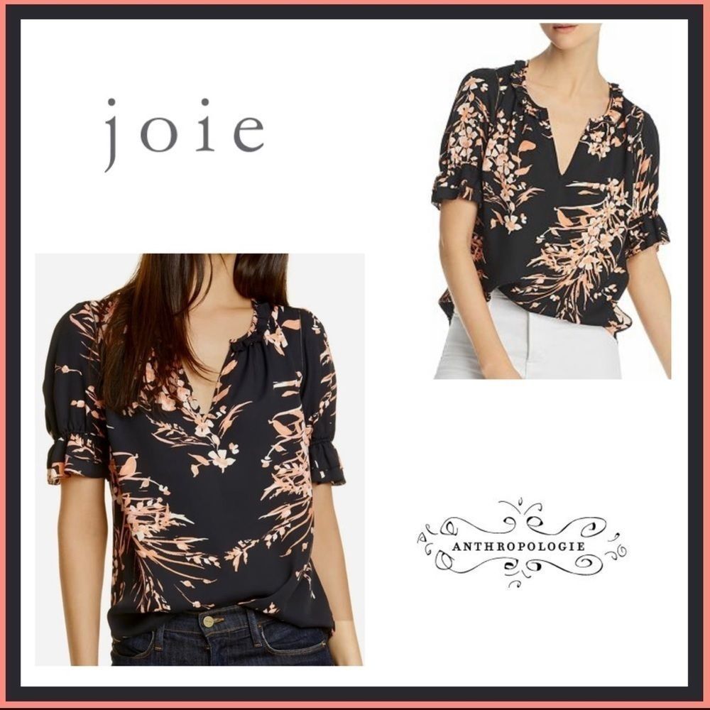 Anthropologie Joie Arlinda Floral Ruffle Sleeve Chiffon Blouse Size S